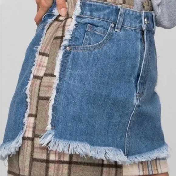 Insane Gene Patchwork Denim Mini Skirt NWT | Raw Hem | Size Small - Picture 3 of 4